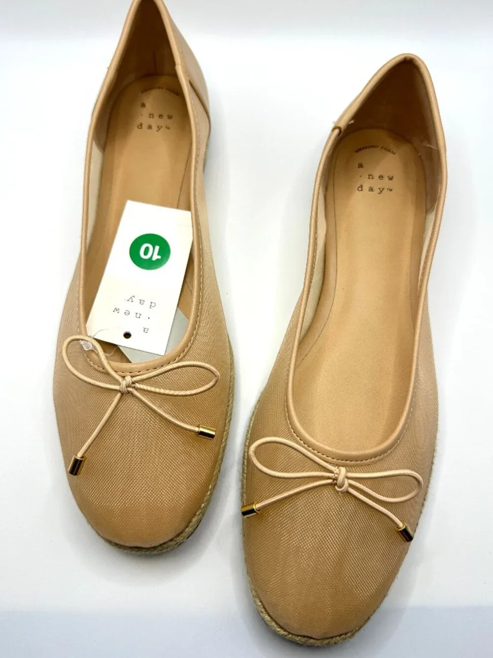 A New Day Beige Mesh Bow Espadrille Ballet Flats Balletcore Coquette Ballerina